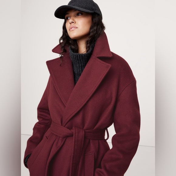 NWT! Banana Republic Red Cherry Jam Oversize Wool-Cashmere Wrap Coat - 🔹 - Picture 4 of 10